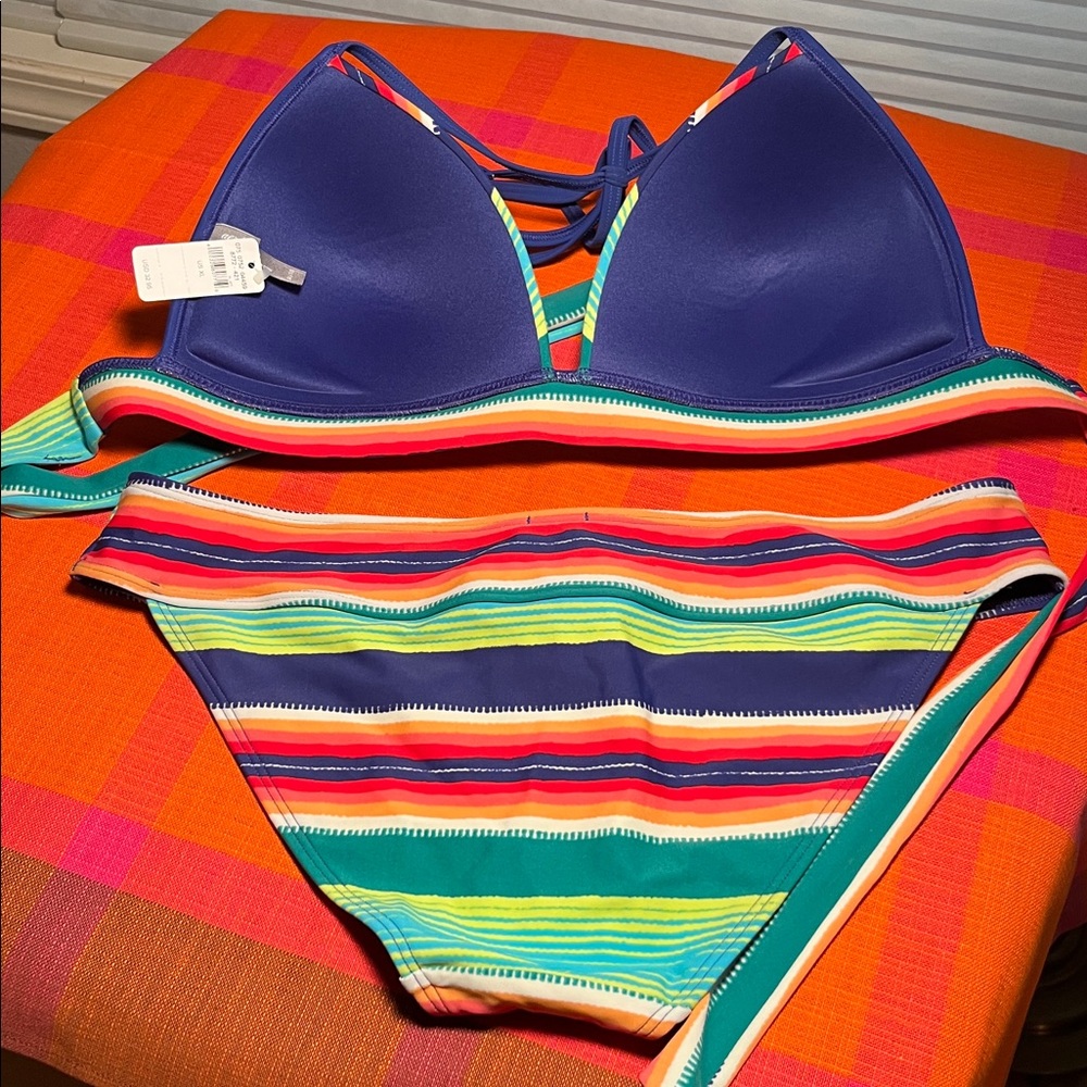 Aerie Multicolor Striped Bikini, Top Size XL, Bottom Size Large - Picture 3 of 4